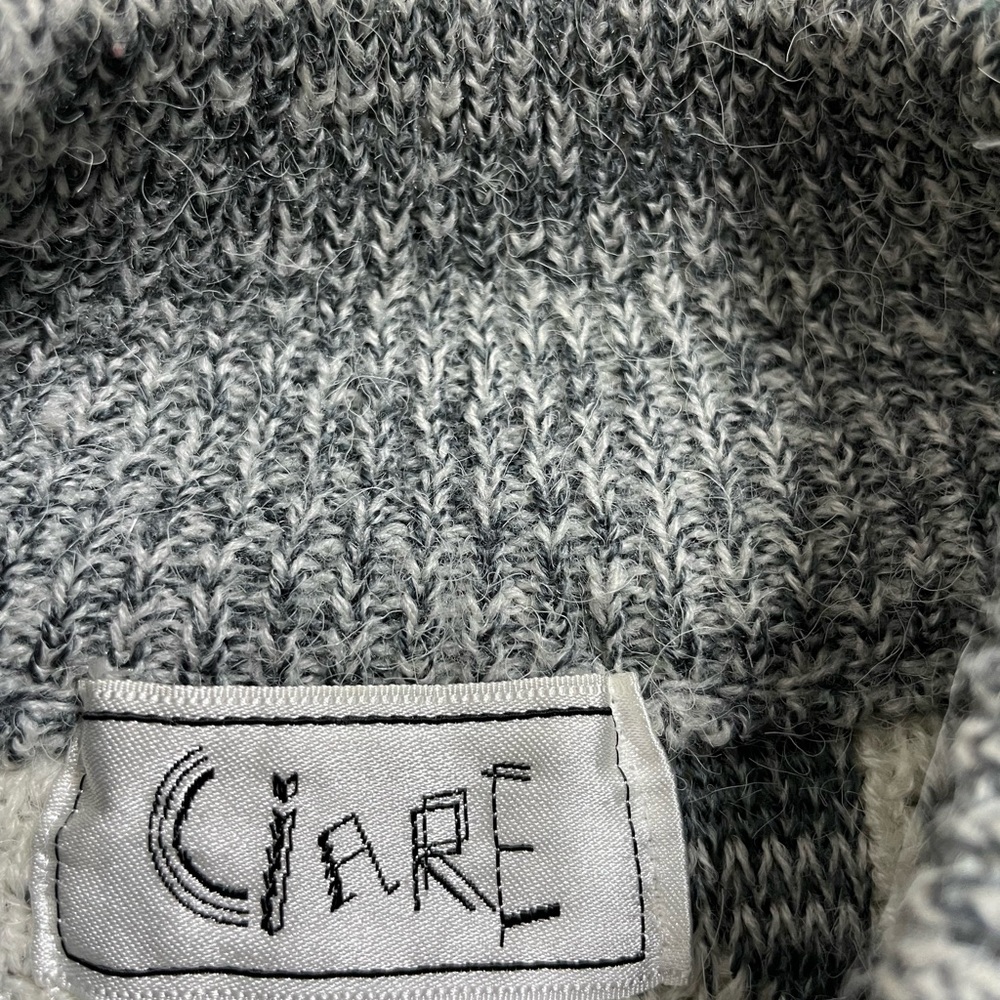 VTG 80s Alpine Grey White 3D Knit Jacquard Mock Neck Sweater L - Picture 4 of 5